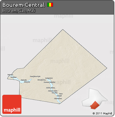 Shaded Relief 3D Map of Bourem-Central, cropped outside