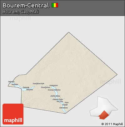 Shaded Relief 3D Map of Bourem-Central, cropped outside