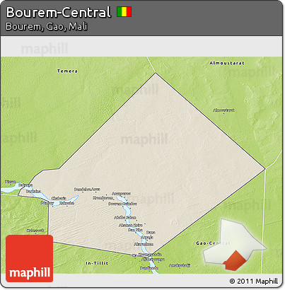 Shaded Relief 3D Map of Bourem-Central, physical outside