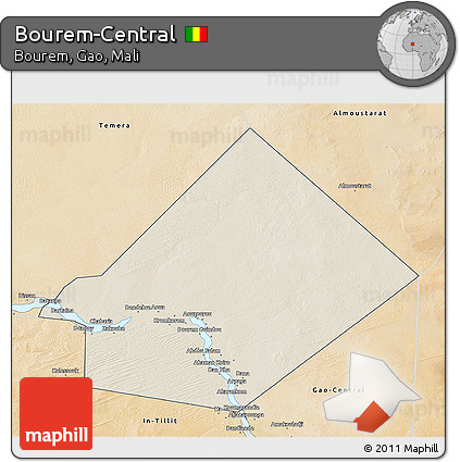 Shaded Relief 3D Map of Bourem-Central, satellite outside