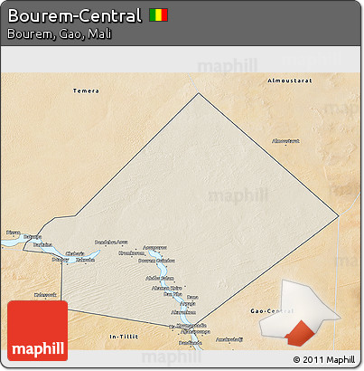 Shaded Relief 3D Map of Bourem-Central, satellite outside