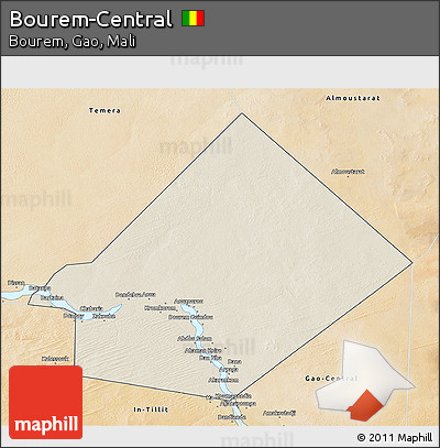 Shaded Relief 3D Map of Bourem-Central, satellite outside