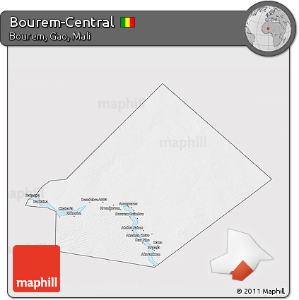Silver Style 3D Map of Bourem-Central, single color outside