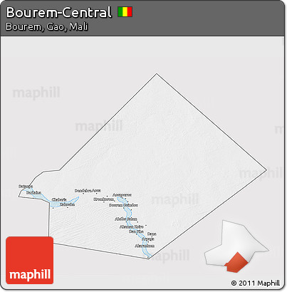 Silver Style 3D Map of Bourem-Central, single color outside