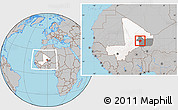 Gray Location Map of Bourem-Central, highlighted country, highlighted grandparent region, within the entire country