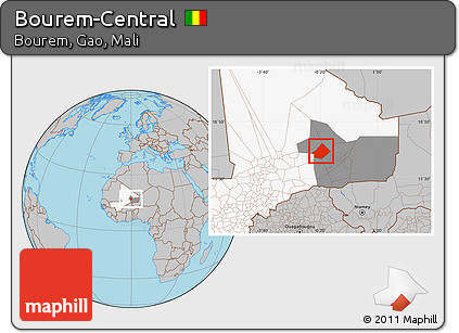 Gray Location Map of Bourem-Central, highlighted country, highlighted grandparent region
