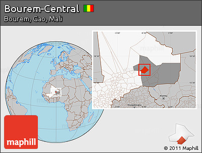 Gray Location Map of Bourem-Central, highlighted country, highlighted grandparent region