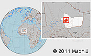 Gray Location Map of Bourem-Central, highlighted grandparent region, hill shading