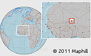 Gray Location Map of Bourem-Central, highlighted parent region, within the entire country, hill shading