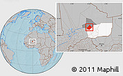 Gray Location Map of Bourem-Central, highlighted parent region, highlighted grandparent region, hill shading