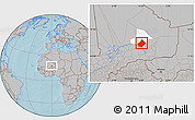 Gray Location Map of Bourem-Central, highlighted parent region, hill shading