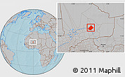 Gray Location Map of Bourem-Central, hill shading