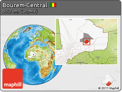 Physical Location Map of Bourem-Central, highlighted country, highlighted parent region
