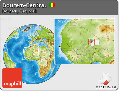 Physical Location Map of Bourem-Central, highlighted parent region, highlighted grandparent region, within the entire country