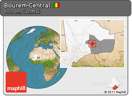 Satellite Location Map of Bourem-Central, highlighted country, highlighted grandparent region