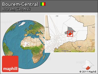 Satellite Location Map of Bourem-Central, highlighted country, highlighted parent region