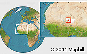 Satellite Location Map of Bourem-Central, highlighted grandparent region, within the entire country