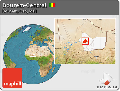 Satellite Location Map of Bourem-Central, highlighted grandparent region