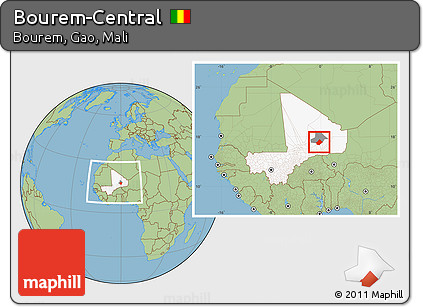 Savanna Style Location Map of Bourem-Central, highlighted country, highlighted parent region, within the entire country