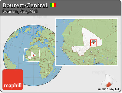 Savanna Style Location Map of Bourem-Central, highlighted country, highlighted parent region, within the entire country