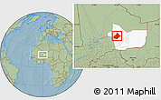 Savanna Style Location Map of Bourem-Central, highlighted grandparent region, hill shading