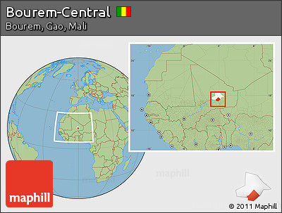 Savanna Style Location Map of Bourem-Central, highlighted parent region, within the entire country