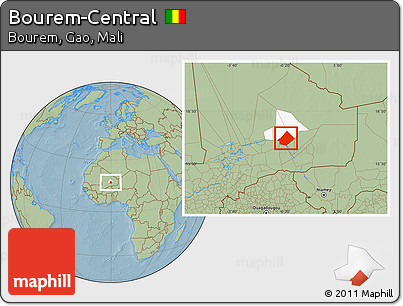 Savanna Style Location Map of Bourem-Central, highlighted parent region, hill shading