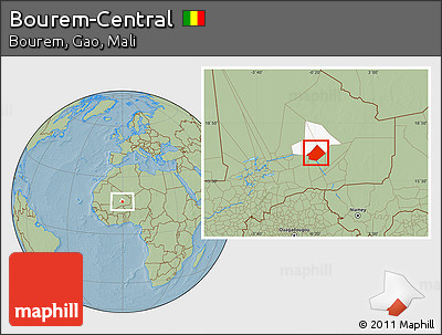 Savanna Style Location Map of Bourem-Central, highlighted parent region, hill shading