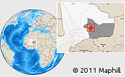Shaded Relief Location Map of Bourem-Central, highlighted country, highlighted grandparent region