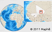 Shaded Relief Location Map of Bourem-Central, highlighted country, highlighted parent region, within the entire country