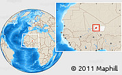 Shaded Relief Location Map of Bourem-Central, highlighted grandparent region, within the entire country