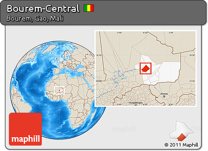 Shaded Relief Location Map of Bourem-Central, highlighted grandparent region