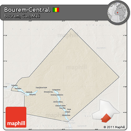 Shaded Relief Map of Bourem-Central, lighten