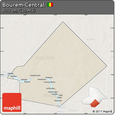 Shaded Relief Map of Bourem-Central, lighten