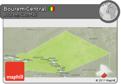 Physical Panoramic Map of Bourem-Central, semi-desaturated