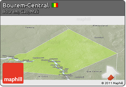Physical Panoramic Map of Bourem-Central, semi-desaturated