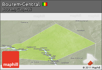 Physical Panoramic Map of Bourem-Central, semi-desaturated