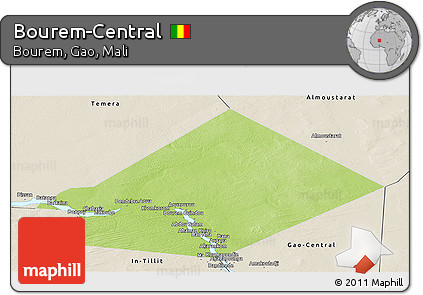 Physical Panoramic Map of Bourem-Central, shaded relief outside