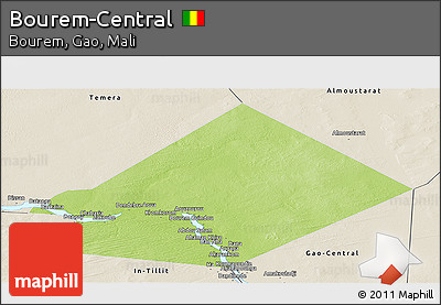 Physical Panoramic Map of Bourem-Central, shaded relief outside