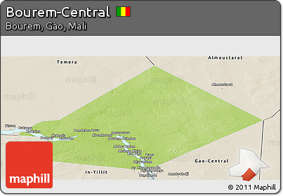 Physical Panoramic Map of Bourem-Central, shaded relief outside