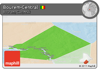 Political Panoramic Map of Bourem-Central, lighten