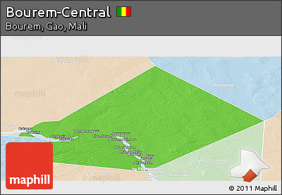 Political Panoramic Map of Bourem-Central, lighten