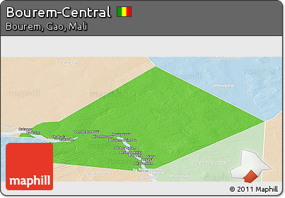 Political Panoramic Map of Bourem-Central, lighten
