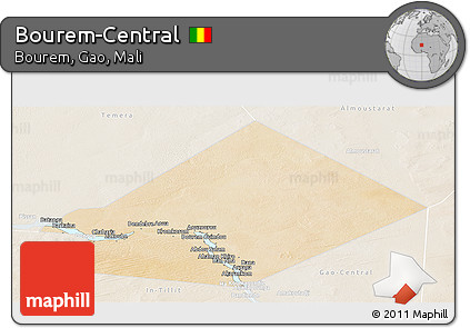 Satellite Panoramic Map of Bourem-Central, lighten
