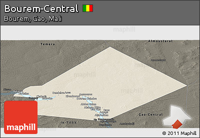 Shaded Relief Panoramic Map of Bourem-Central, darken