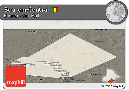 Shaded Relief Panoramic Map of Bourem-Central, darken