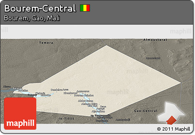 Shaded Relief Panoramic Map of Bourem-Central, darken