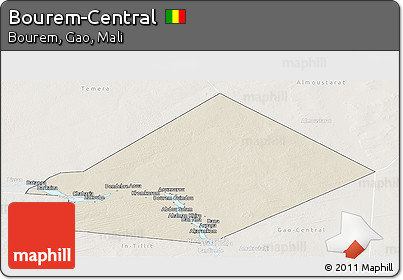 Shaded Relief Panoramic Map of Bourem-Central, lighten