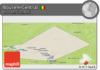 Shaded Relief Panoramic Map of Bourem-Central, physical outside