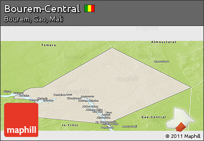 Shaded Relief Panoramic Map of Bourem-Central, physical outside